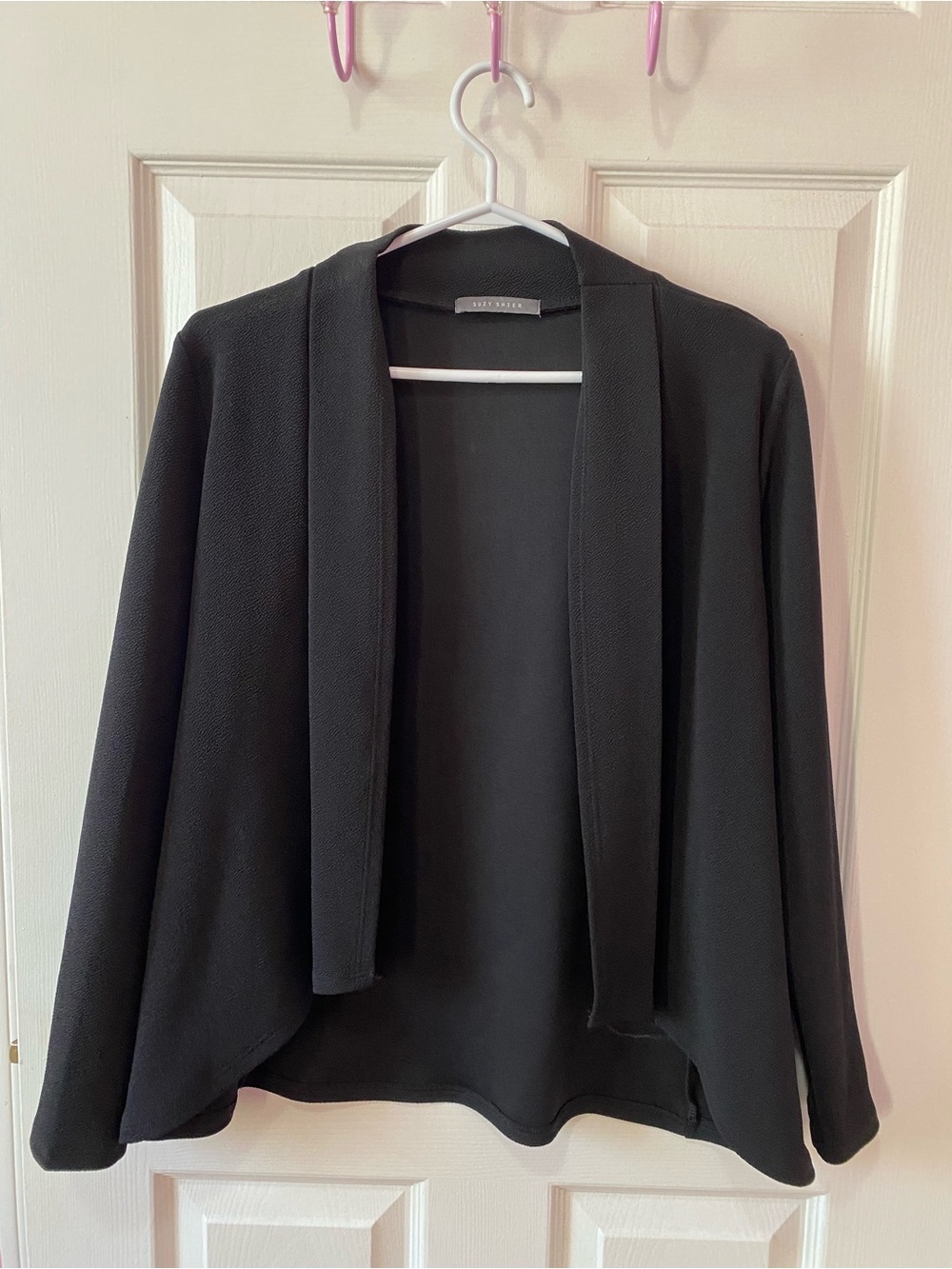 Women’s Black Blazer Suzy Shier Open Front Draped Cardigan